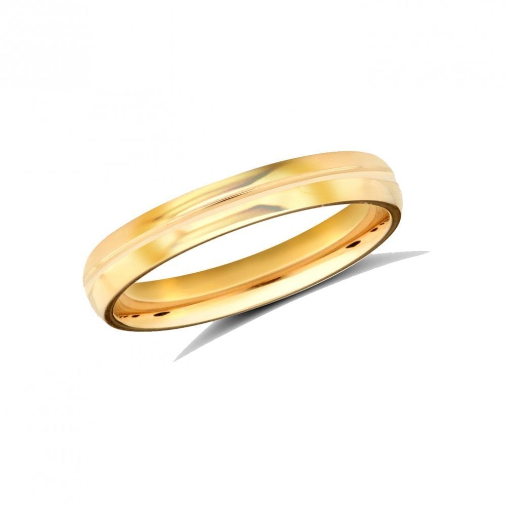 18ct Yellow Gold 3mm Classic Soft Court Profile Centre Groove Wedding Ring