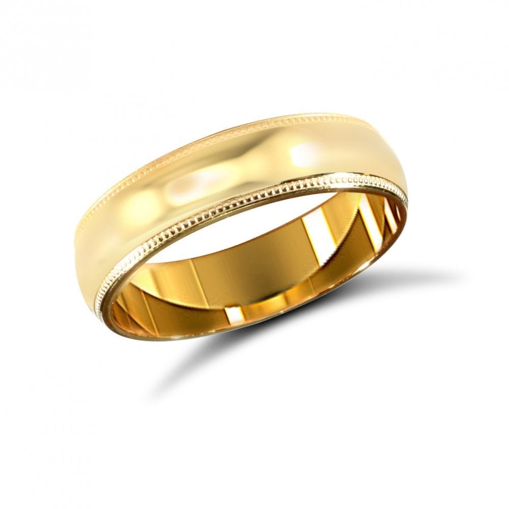 22ct Yellow Gold 5mm Classic Soft Court Profile Mill Grain Wedding Ring
