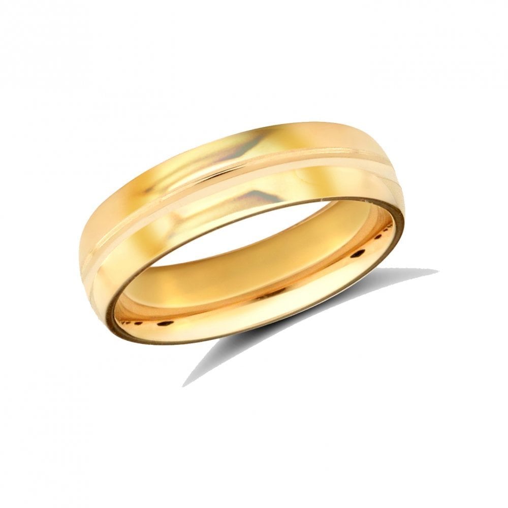 22ct Yellow Gold 5mm Classic Soft Court Profile Centre Groove Wedding Ring