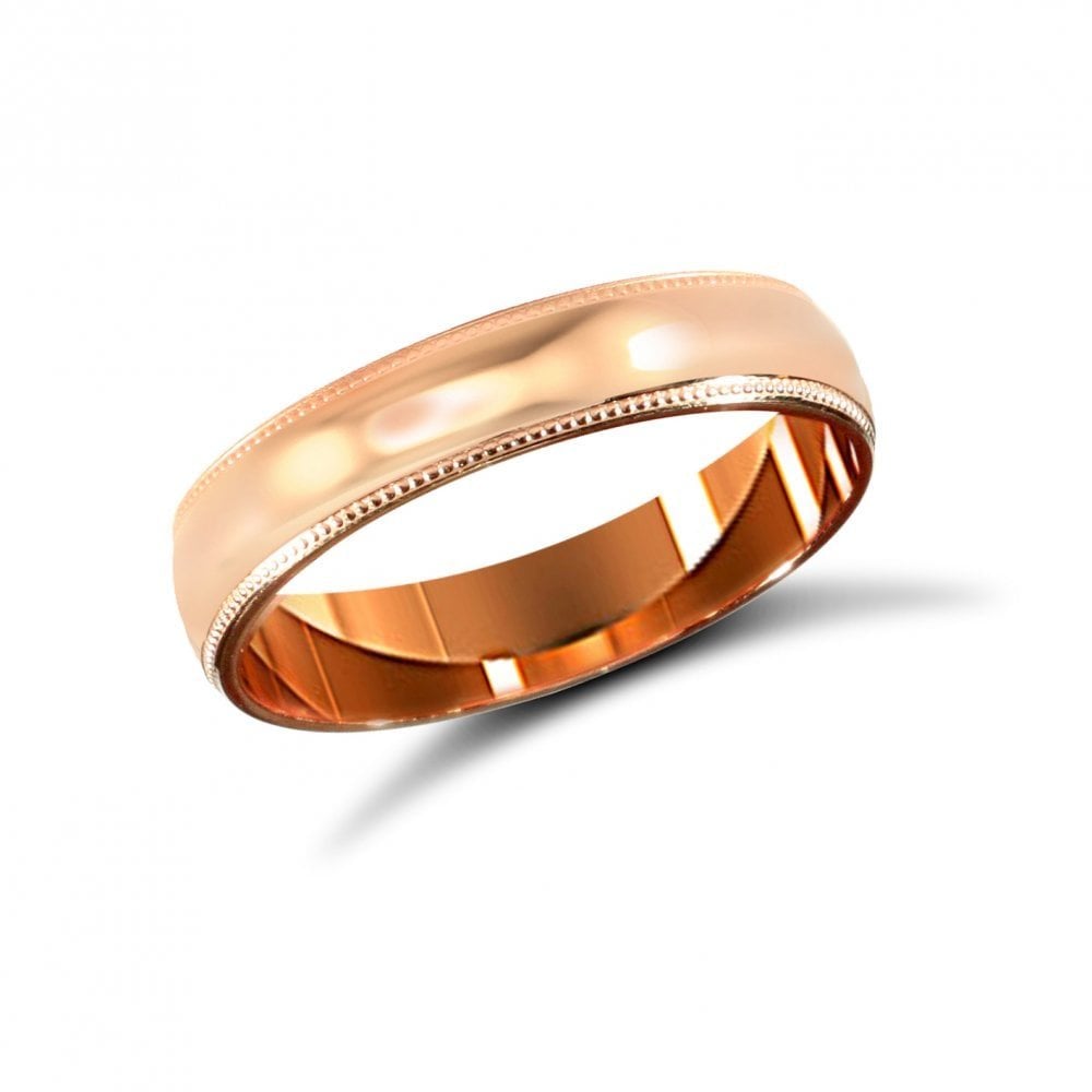 9ct Rose Gold 4mm Classic Soft Court Profile Mill Grain Wedding Ring
