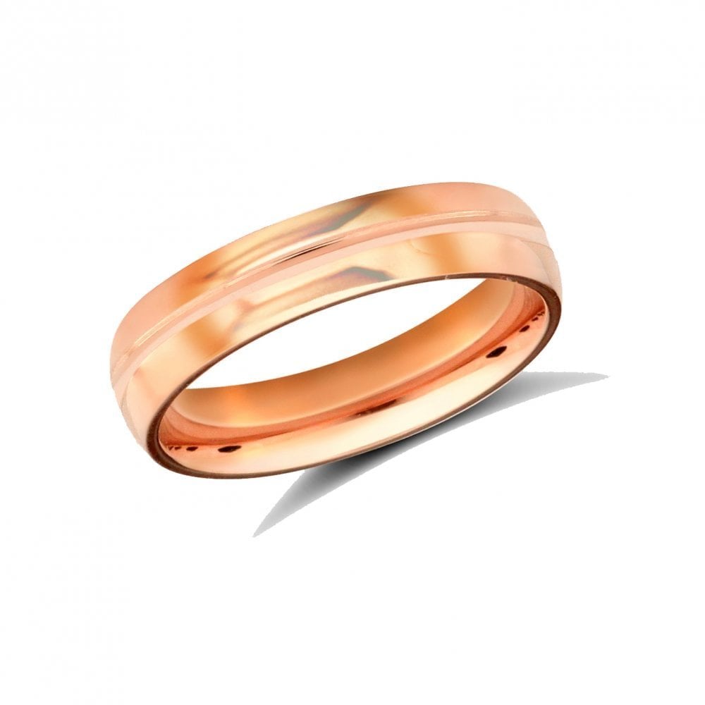 9ct Rose Gold 4mm Classic Soft Court Profile Centre Groove Wedding Ring