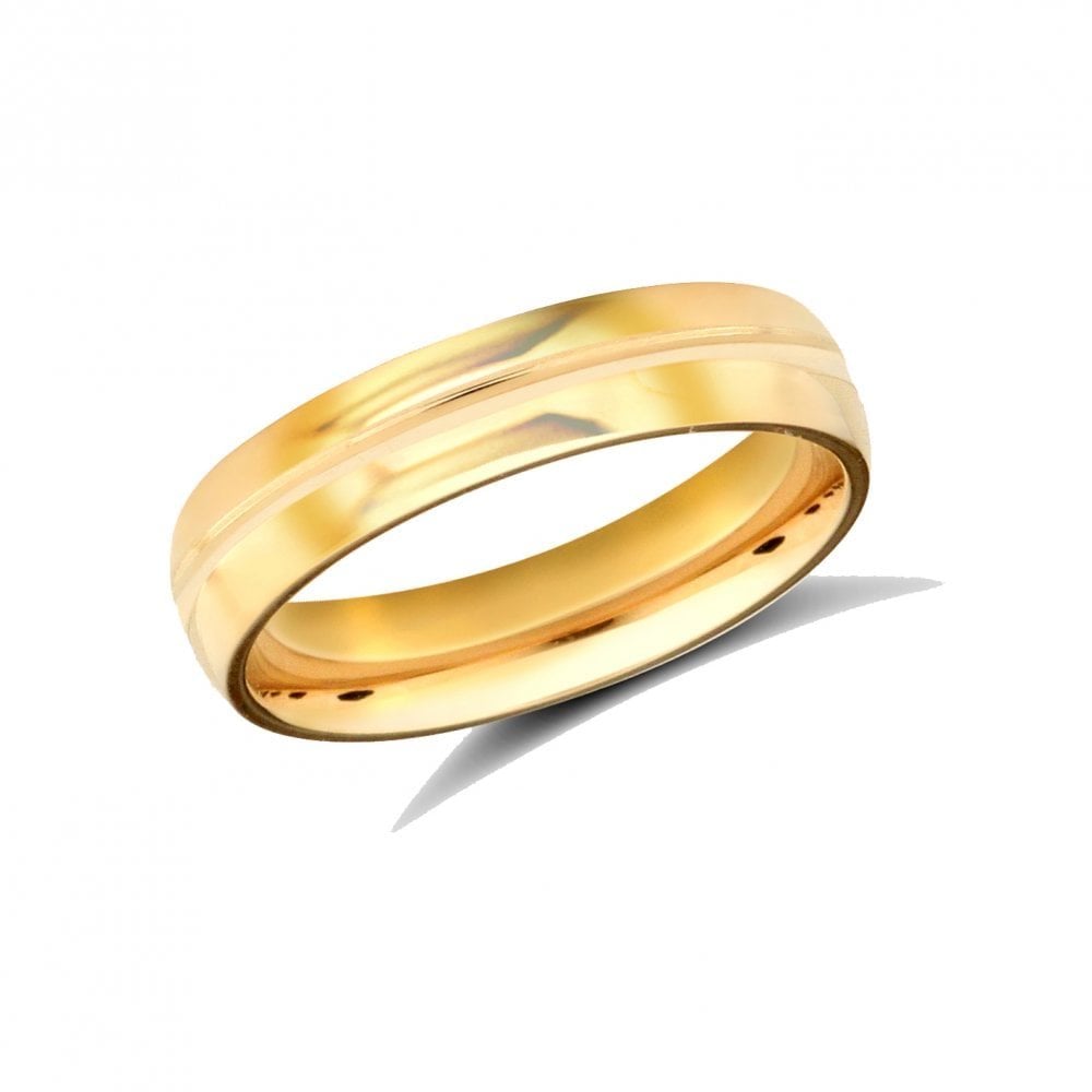 9ct Yellow Gold 4mm Classic Soft Court Profile Centre Groove Wedding Ring