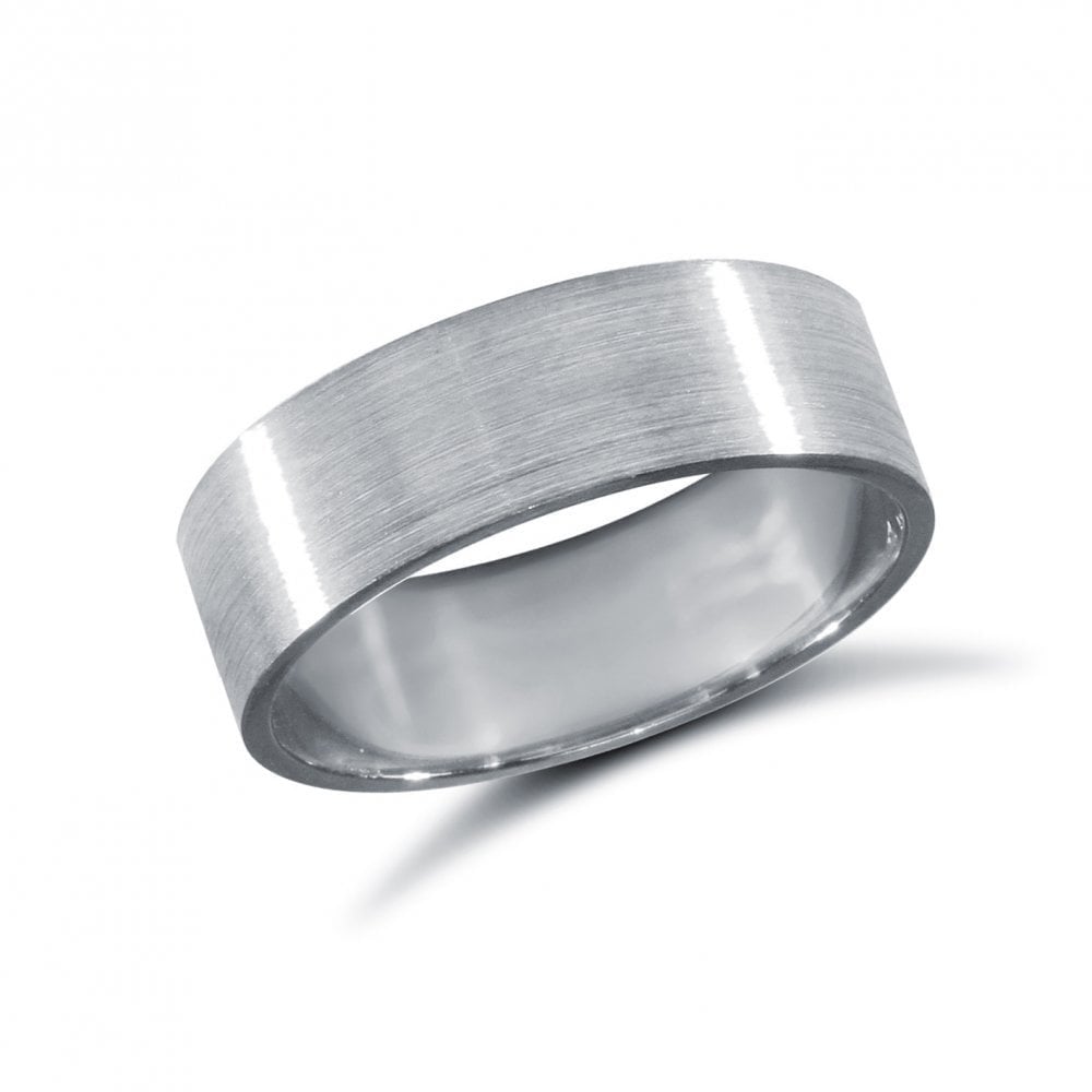 9ct White Gold 6mm Classic Flat Court Profile Satin Wedding Ring