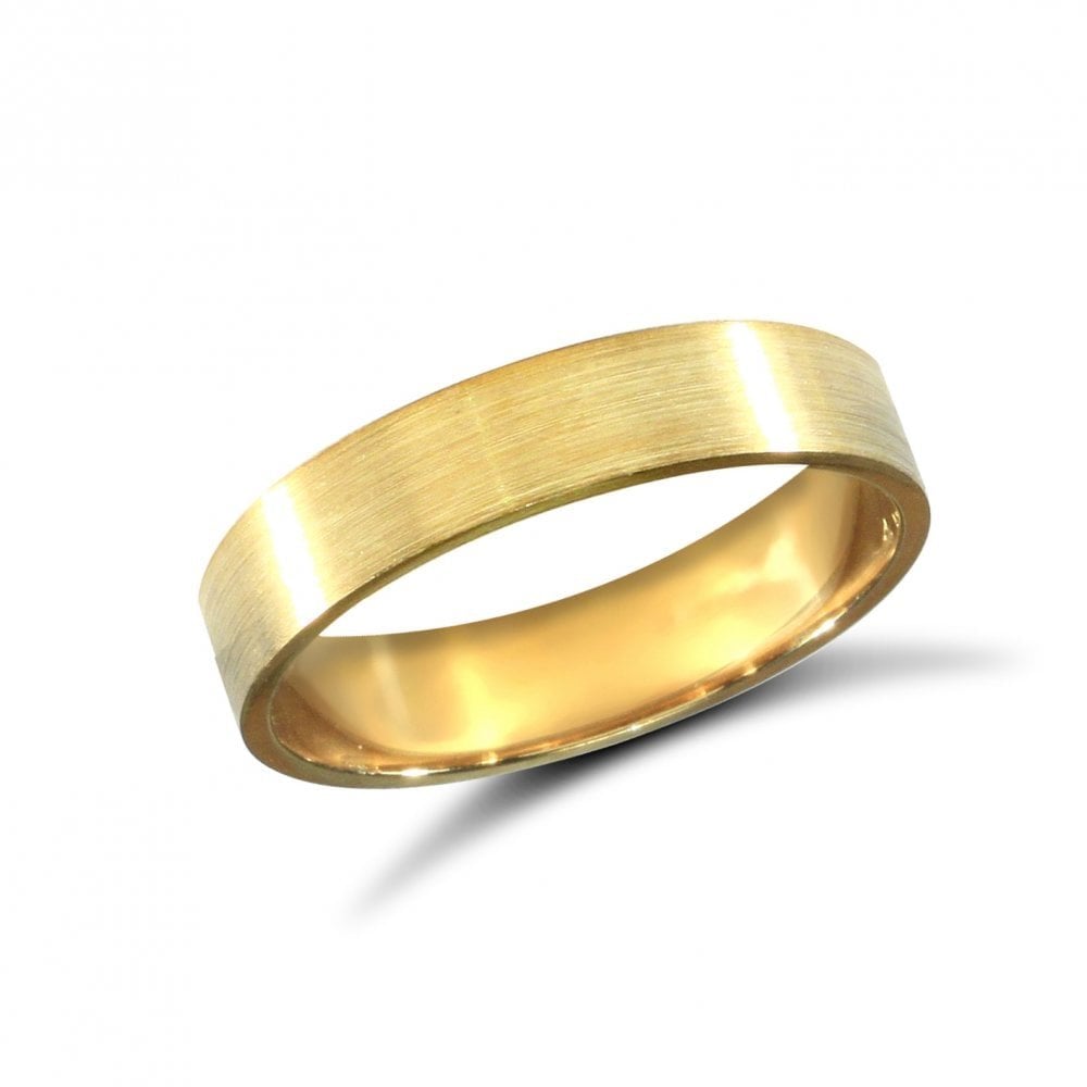 9ct Yellow Gold 4mm Classic Flat Court Profile Satin Wedding Ring