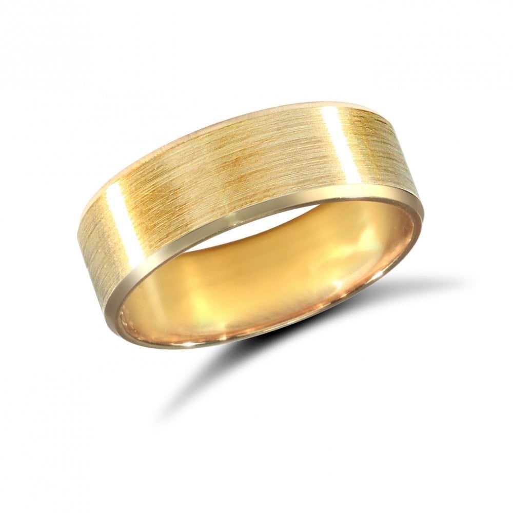 9ct Yellow Gold 6mm Classic Flat Court Profile Satin and Bevelled Edge Wedding Ring