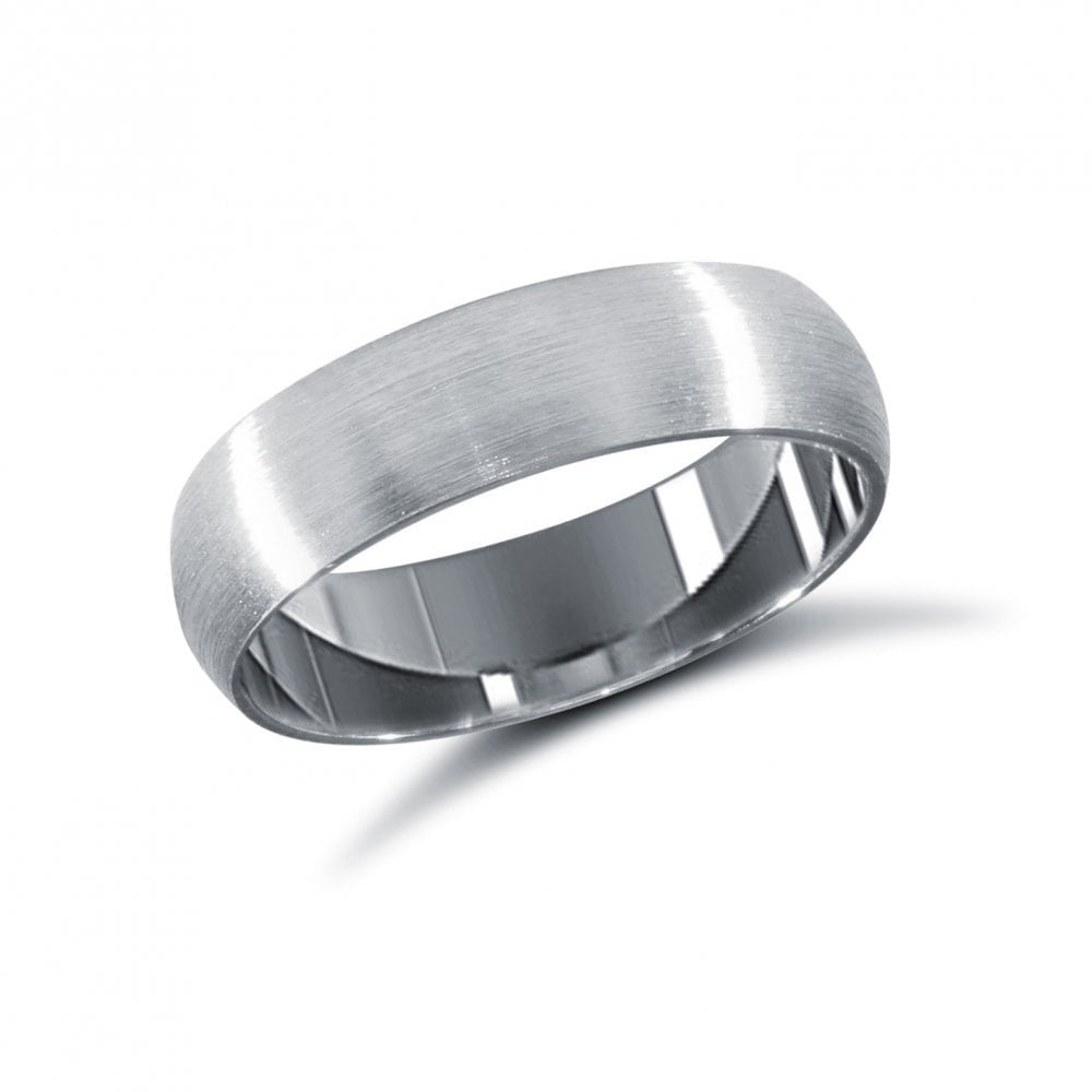 18ct White Gold 5mm Premium Weight D-Shape Profile Satin Wedding Ring