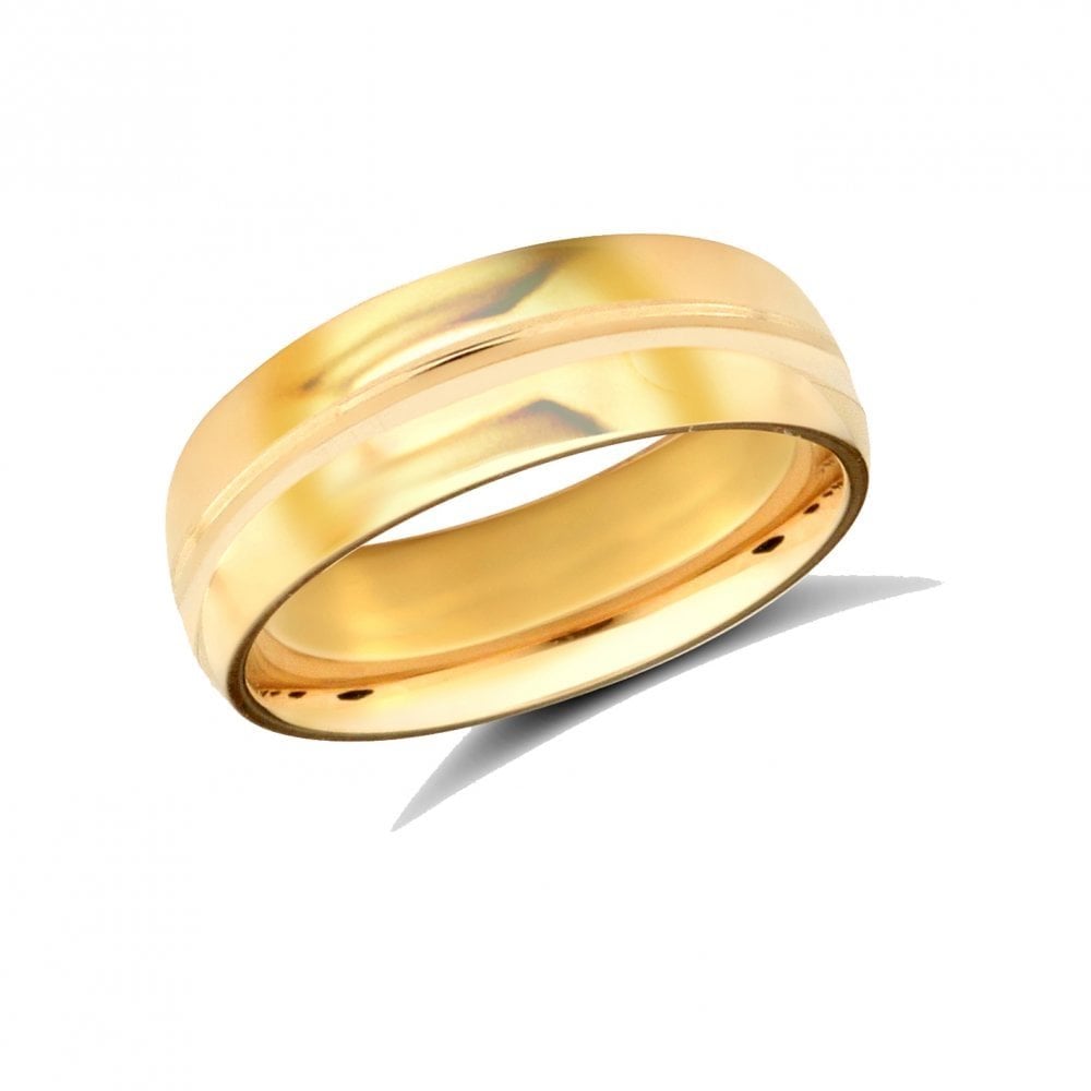 18ct Yellow Gold 6mm Premium Weight D-Shape Profile Centre Groove Wedding Ring