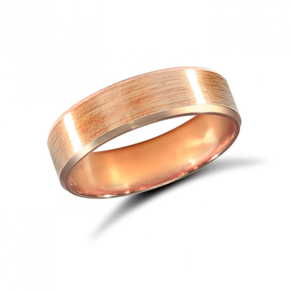 18ct Rose Gold 5mm Premium Weight Flat Court Profile Satin and Bevelled Edge Wedding Ring