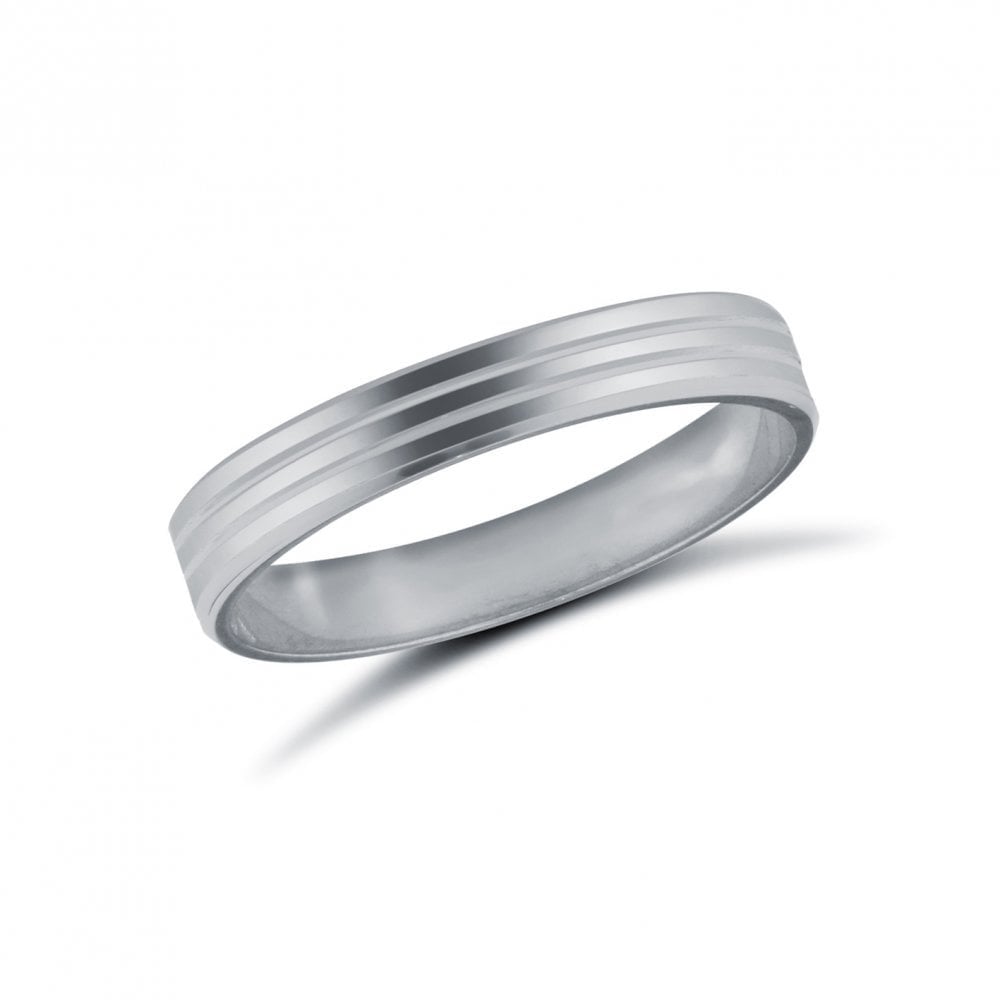 18ct White Gold 3mm Premium Weight Flat Court Profile Double Groove Wedding Ring
