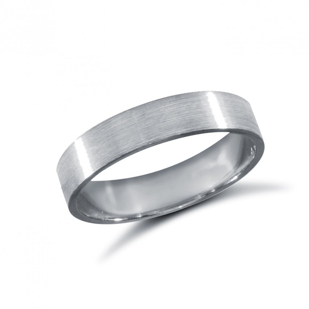 18ct White Gold 4mm Premium Weight Flat Court Profile Satin Wedding Ring