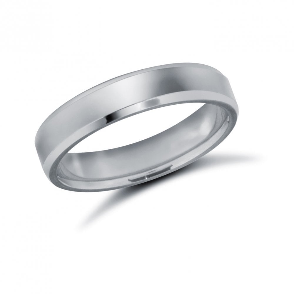 18ct White Gold 4mm Premium Weight Flat Court Profile Bevelled Edge Wedding Ring