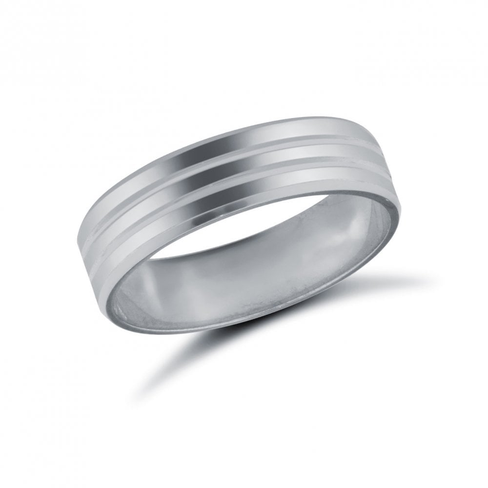 18ct White Gold 5mm Premium Weight Flat Court Profile Double Groove Wedding Ring