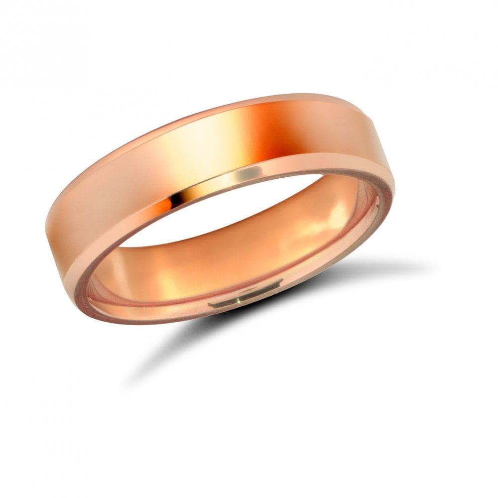 9ct Rose Gold 5mm Premium Weight Flat Court Profile Bevelled Edge Wedding Ring