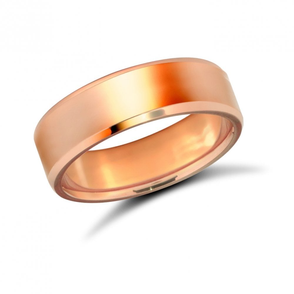 9ct Rose Gold 6mm Premium Weight Flat Court Profile Bevelled Edge Wedding Ring