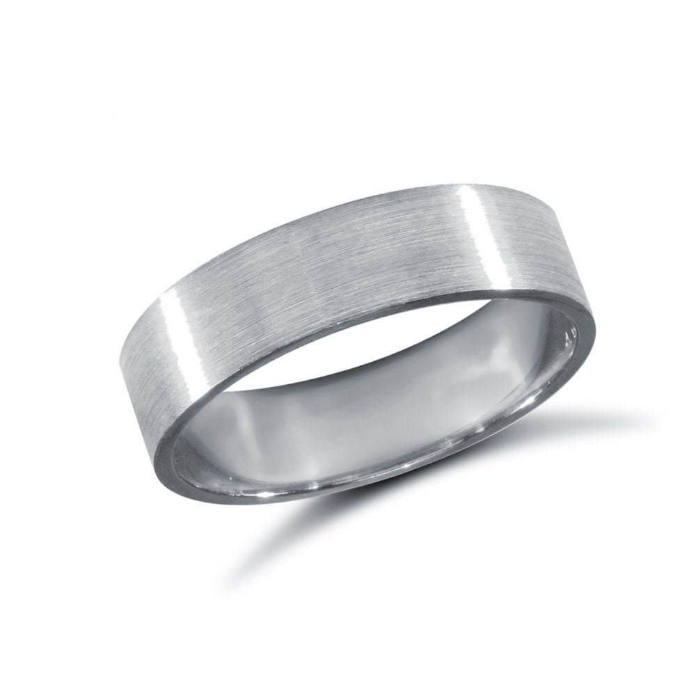 9ct White Gold 5mm Premium Weight Flat Court Profile Satin Wedding Ring