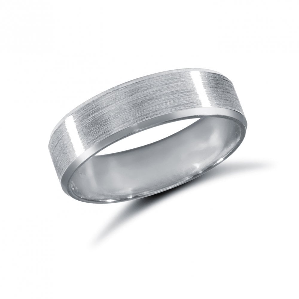 9ct White Gold 5mm Premium Weight Flat Court Profile Satin and Bevelled Edge Wedding Ring