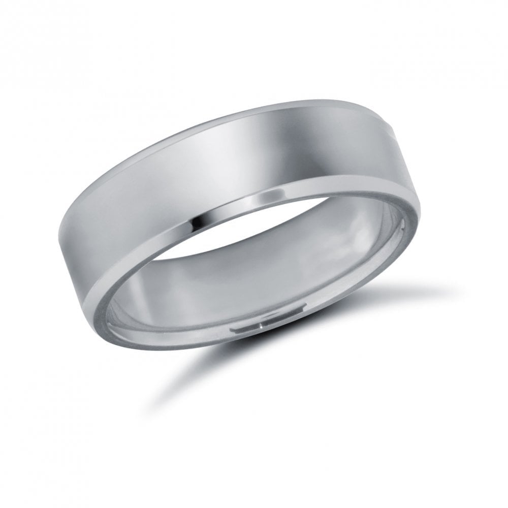 9ct White Gold 6mm Premium Weight Flat Court Profile Bevelled Edge Wedding Ring