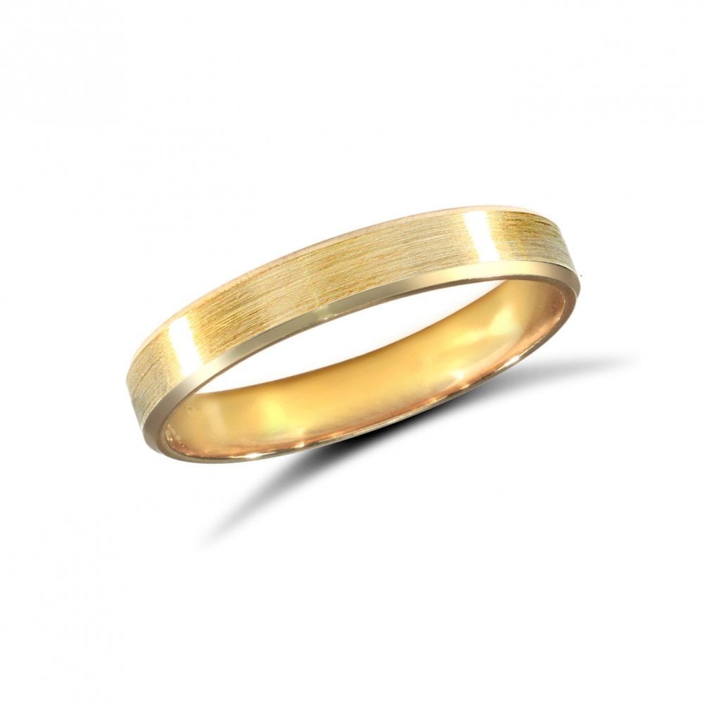 9ct Yellow Gold 3mm Premium Weight Flat Court Profile Satin and Bevelled Edge Wedding Ring