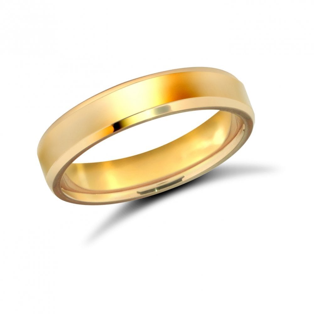 9ct Yellow Gold 4mm Premium Weight Flat Court Profile Bevelled Edge Wedding Ring