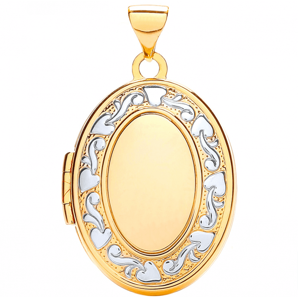 9ct yelllow and white gold oval shaped locket
