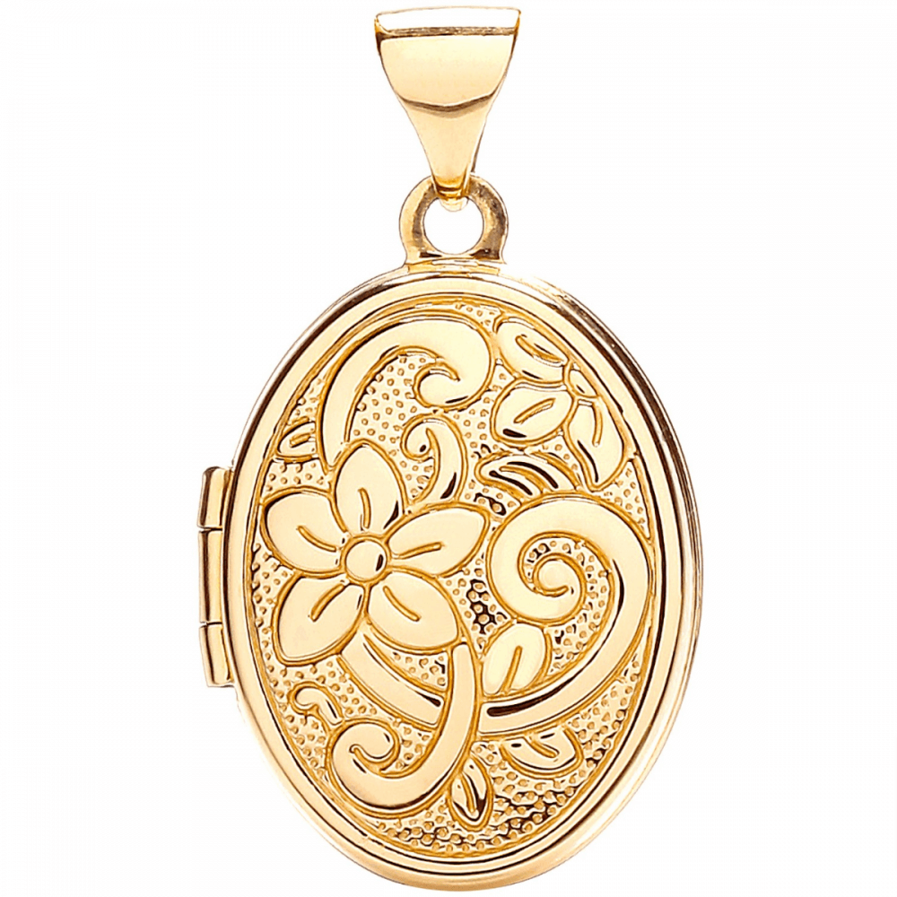 9ct yellow gold flower design oval shape locket
