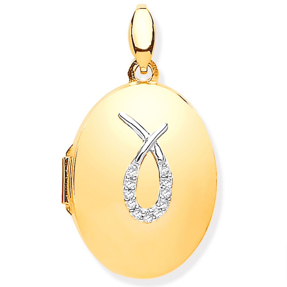9ct yellow gold diamond set oval locket