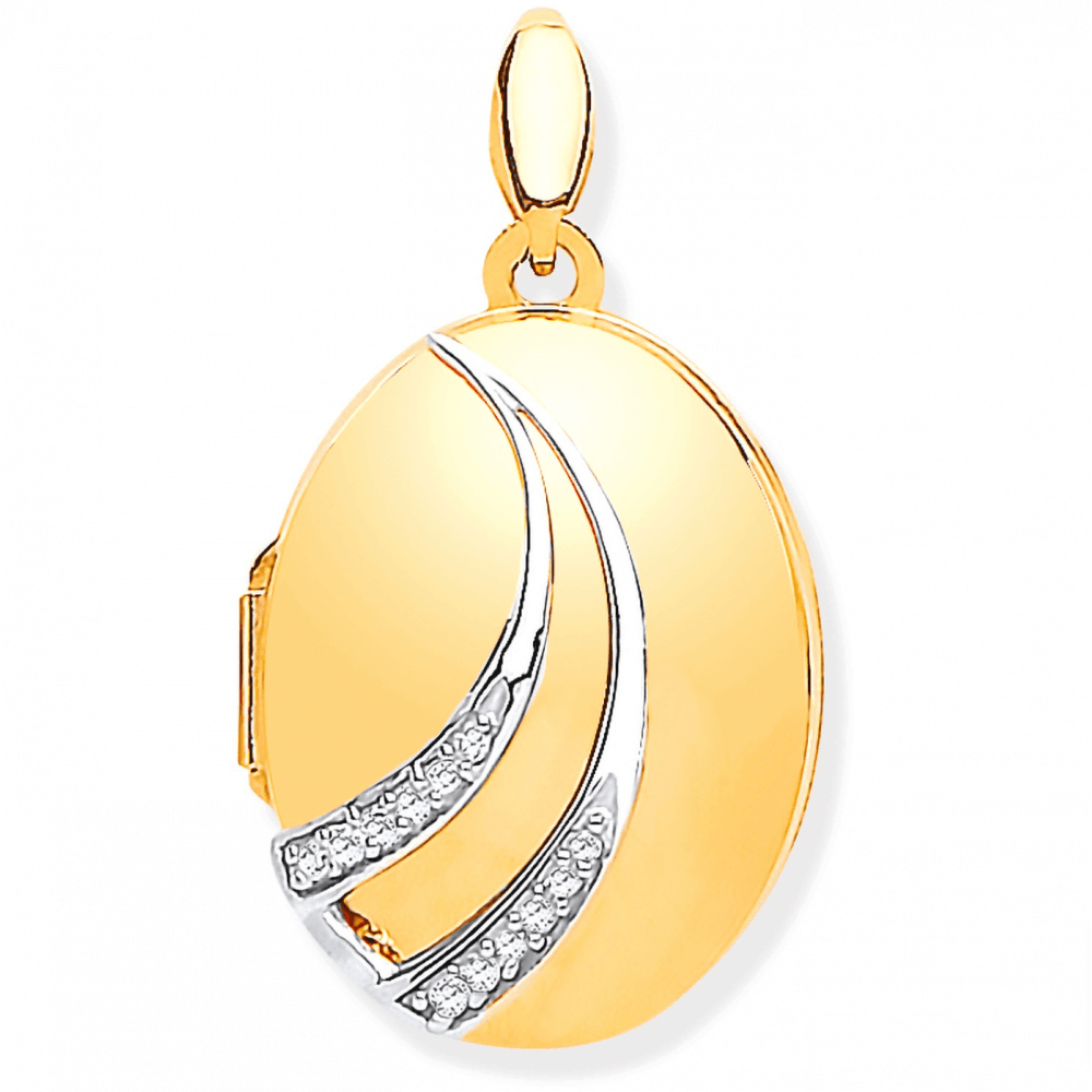 9ct yellow gold diamond set oval locket