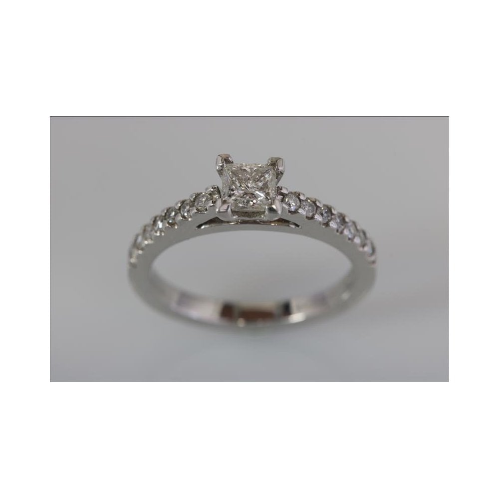 Platinum Diamond Solitaire Ring With Diamond Set Shoulders 0.68ct
