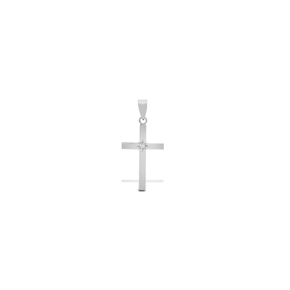 9ct White 0.03ct Star Set Diamond Cross