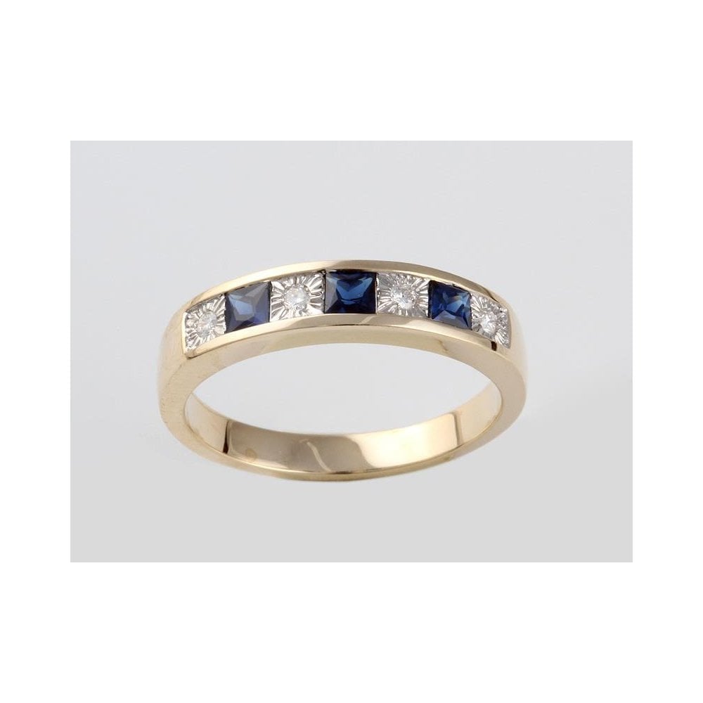 9ct Yellow Gold Sapphire 0.51ct And Diamond 0.06ct Half Eternity Ring