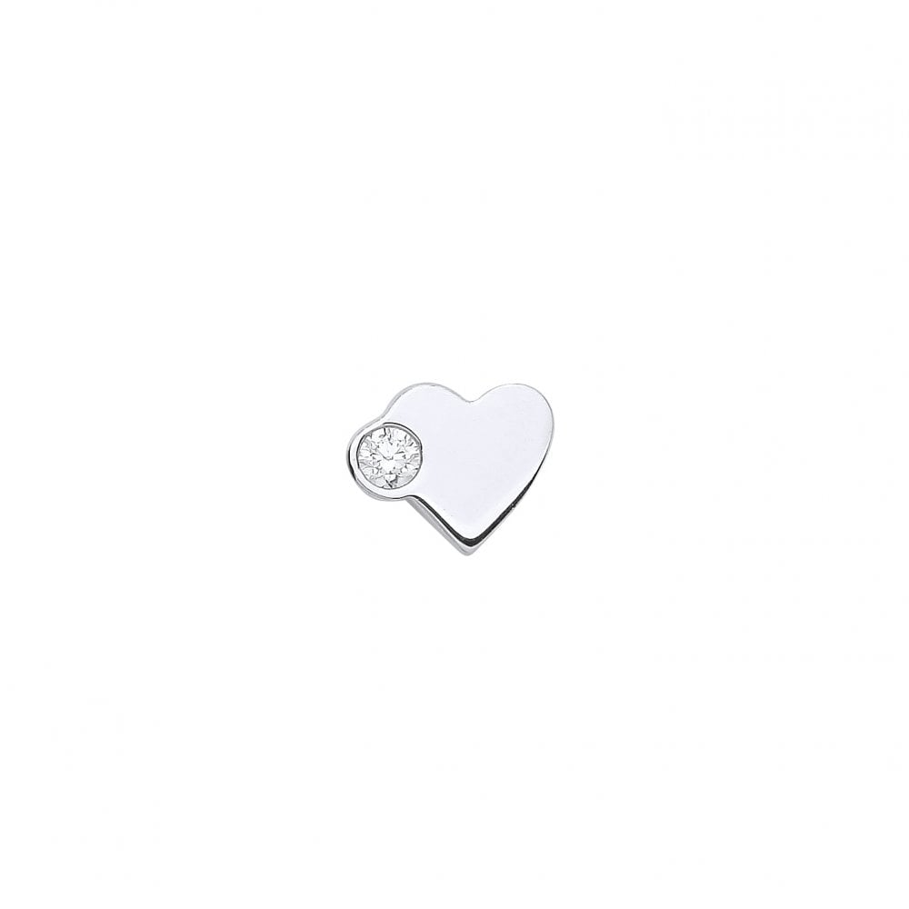 Silver Single Stone Heart Stud Earrings