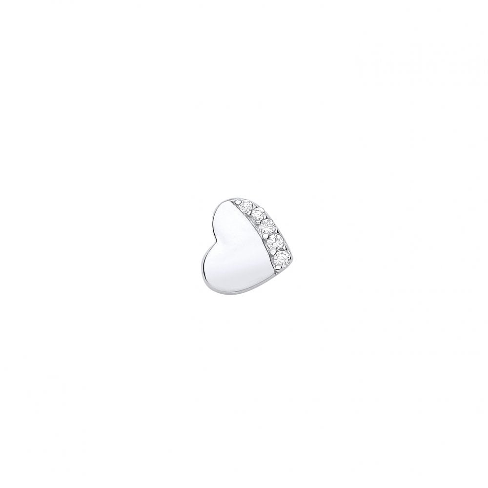 Silver CZ & Polished Heart Stud Earrings