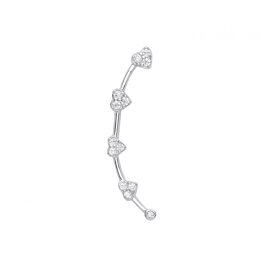 Silver CZ Heart Fancy Cuff Stud Earrings