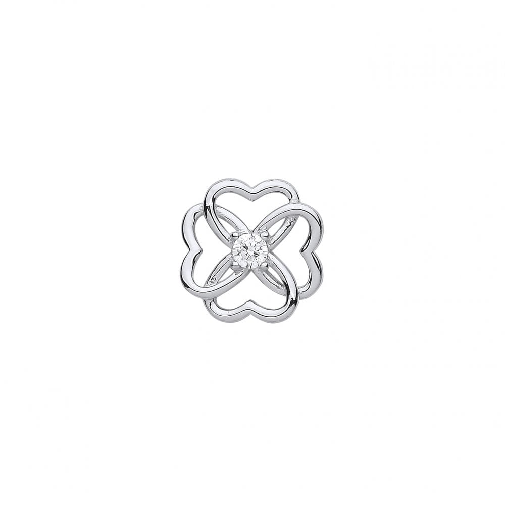 Silver CZ Heart Flower Stud Earrings
