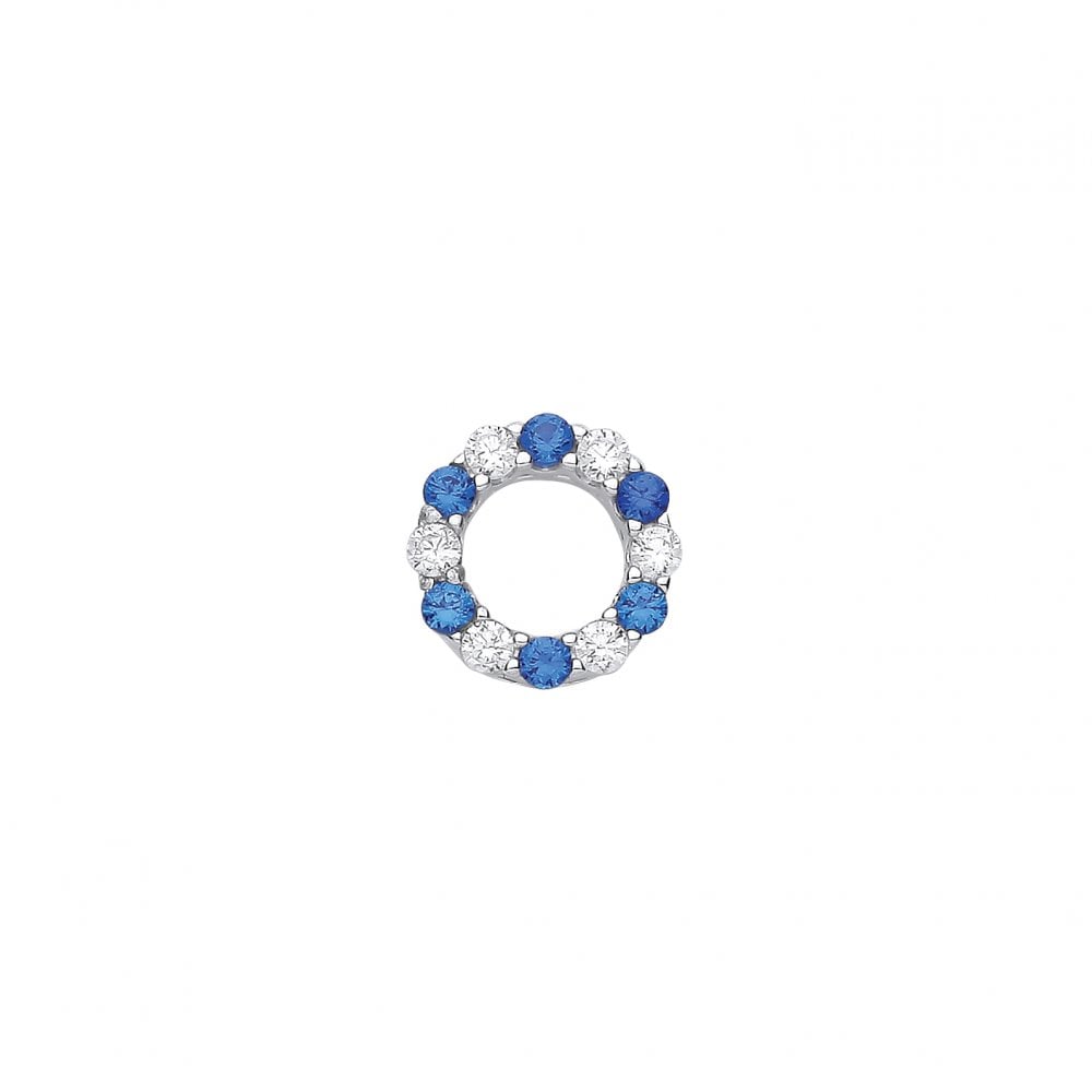 Silver CZ & Sapphire Circle Stud Earrings
