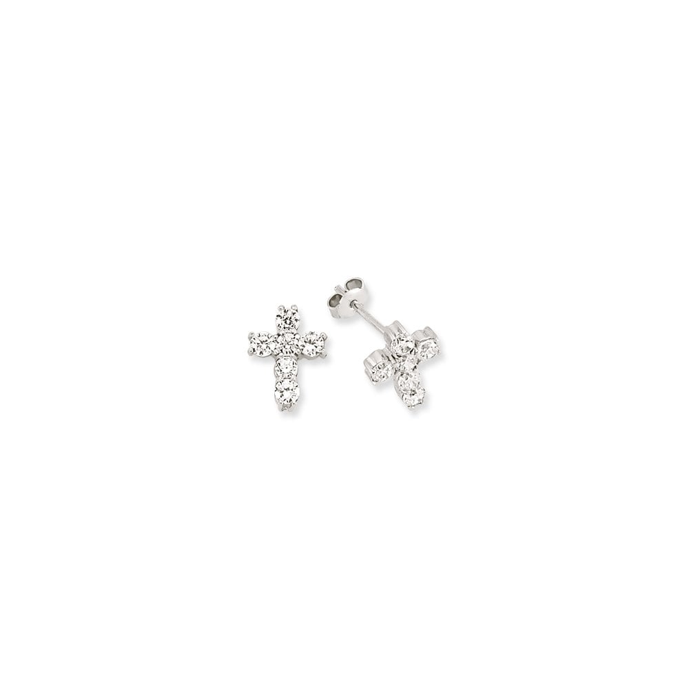 Silver CZ Cross Stud Earrings