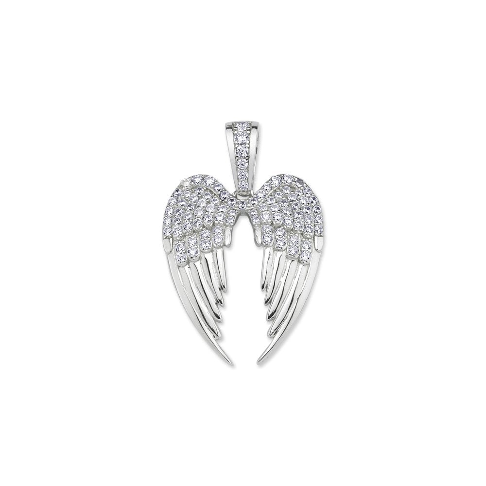 Silver CZ Angel Wings Fancy Pendant