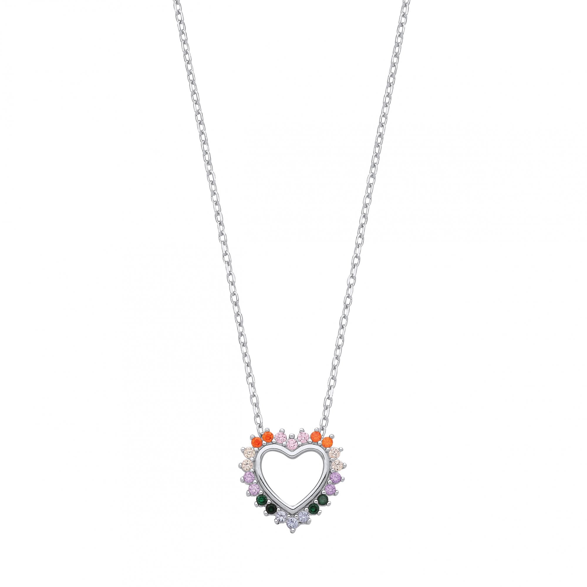 Silver CZ Multicolour Heart Pendant Necklace