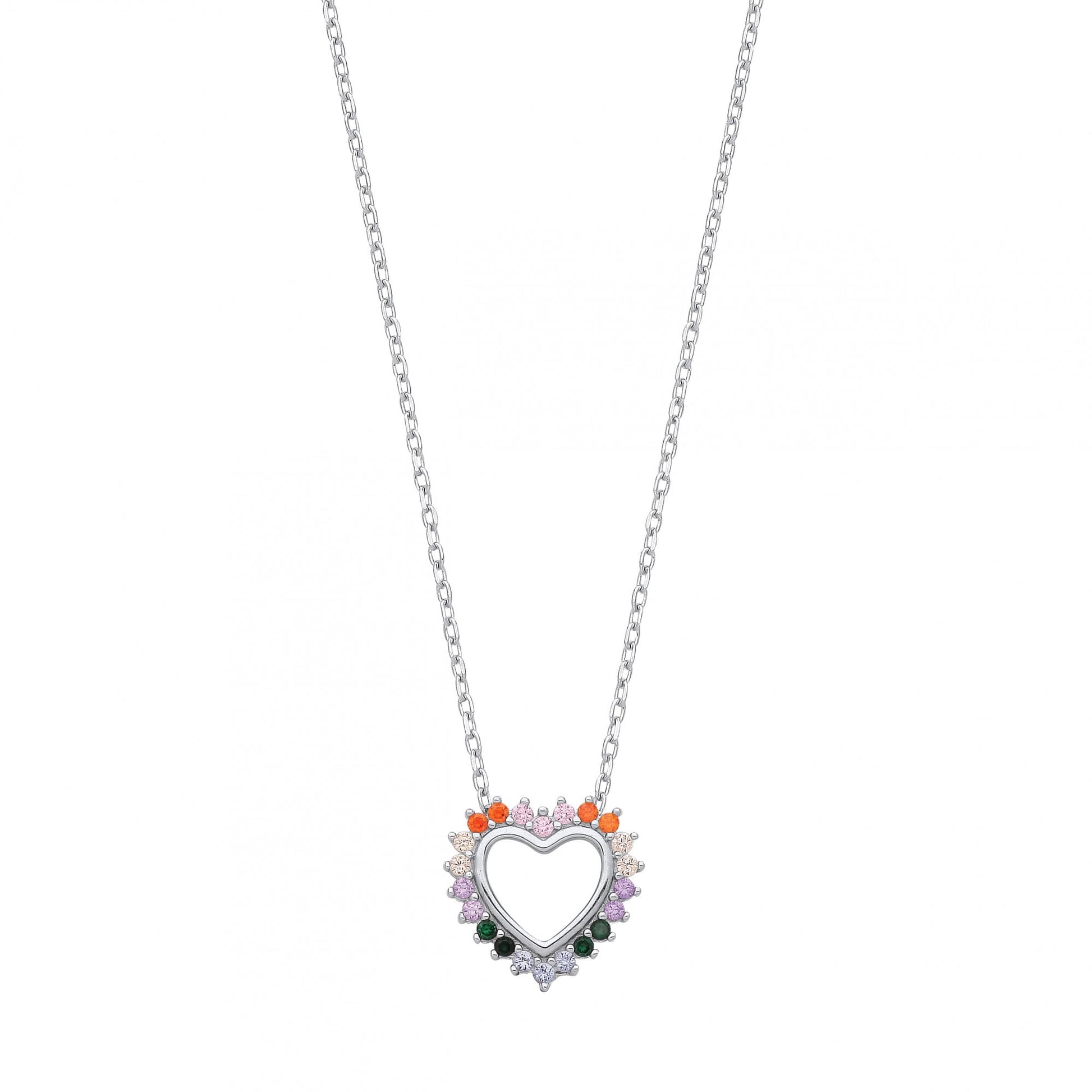 Silver CZ Multicolour Heart Pendant Necklace
