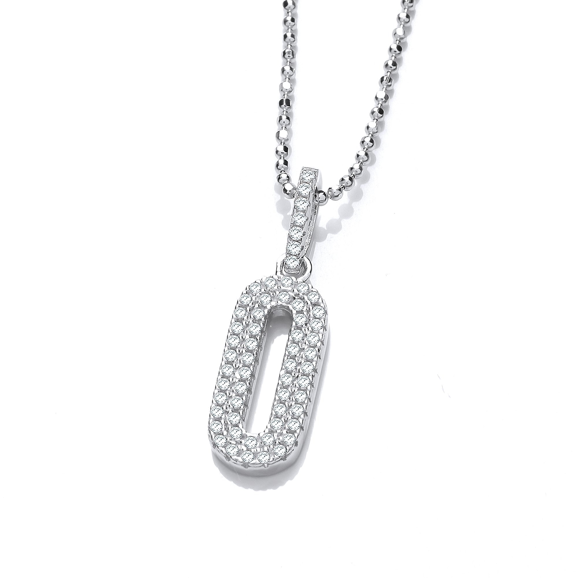 Silver Cubic Zirconia Oval Pendant & Chain
