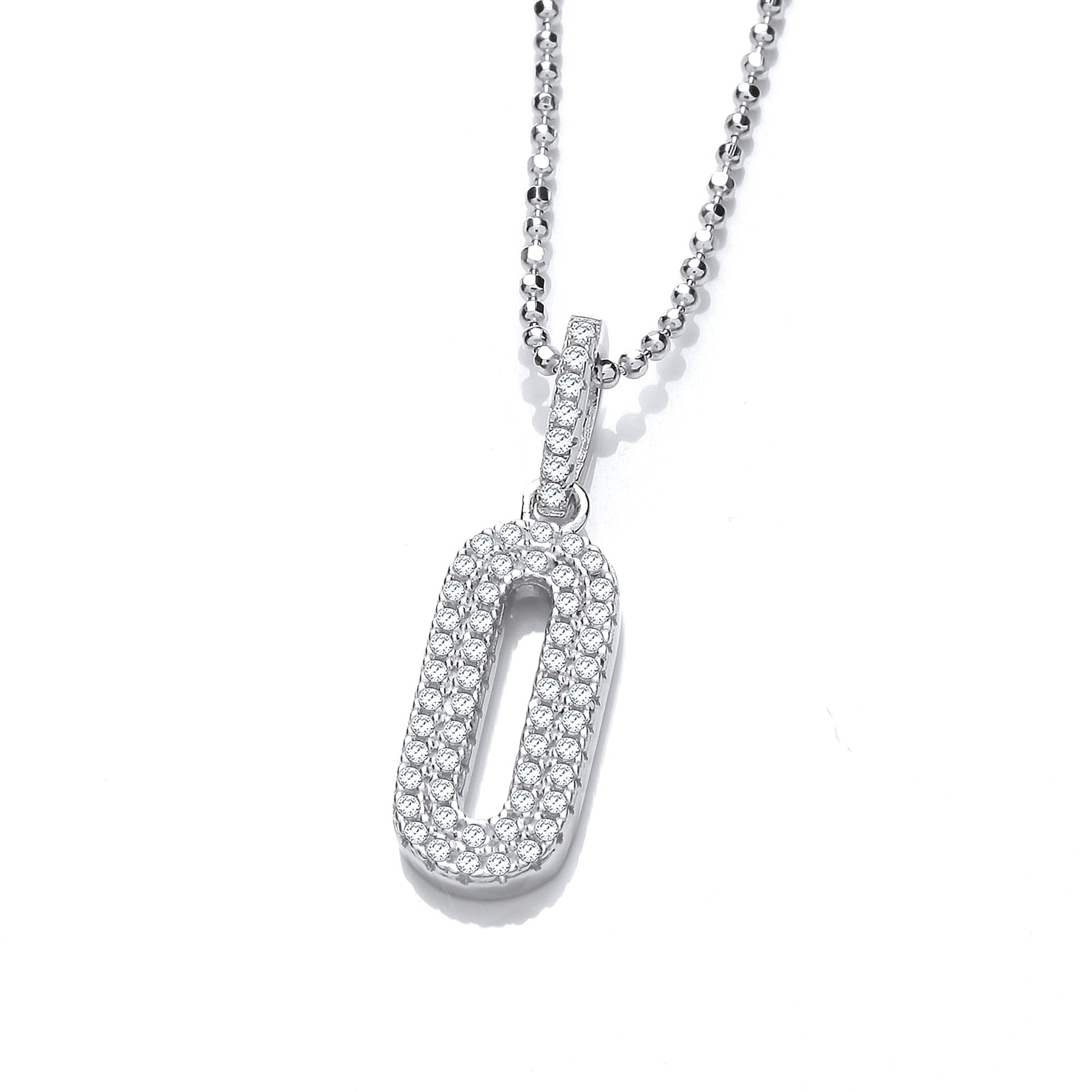 Silver Cubic Zirconia Oval Pendant & Chain