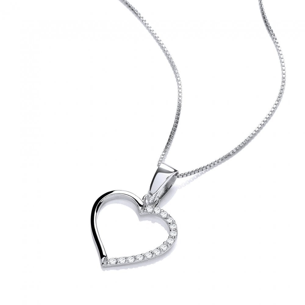 Silver CZ Heart Pendant With Chain