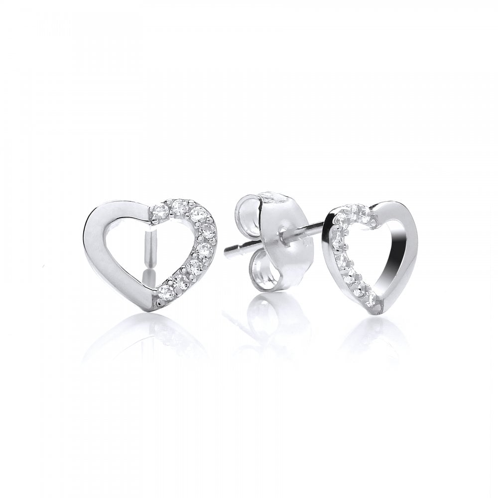 Silver CZ Fancy Heart Stud Earrings