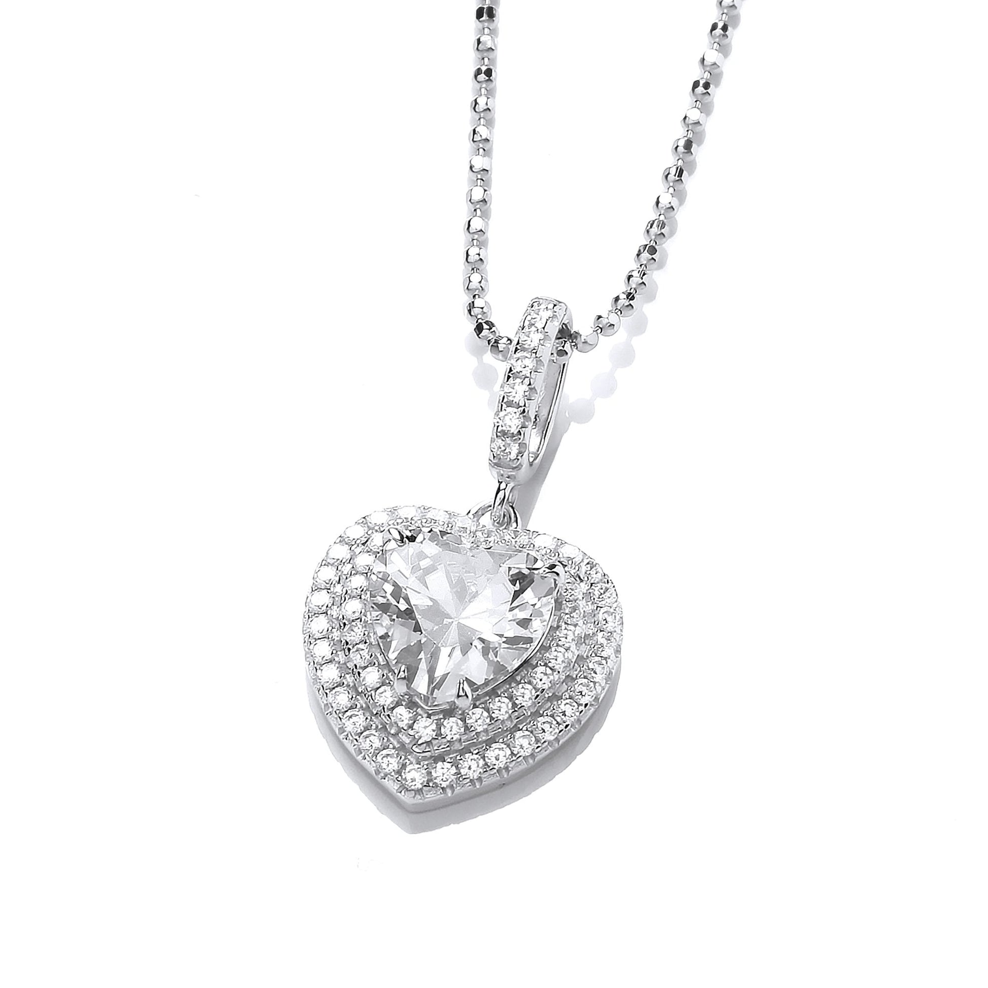 Silver CZ Heart Pendant & Chain