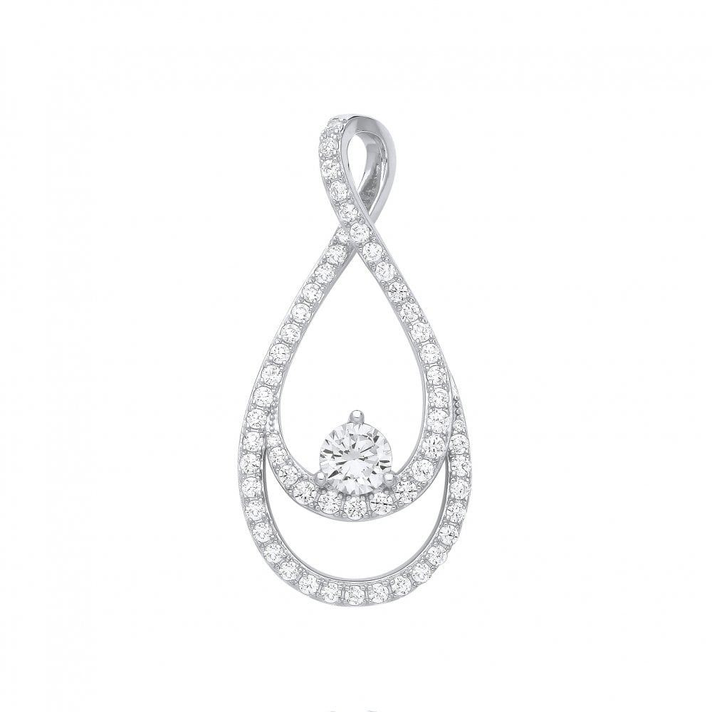 Silver CZ Fancy Double Pear Drop Pendant