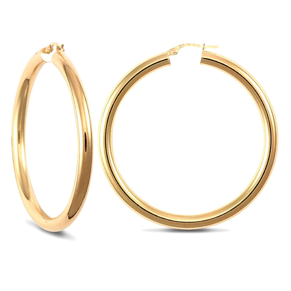 Ladies 9ct Yellow Gold Polished 4mm Hoop Earrings 38mm