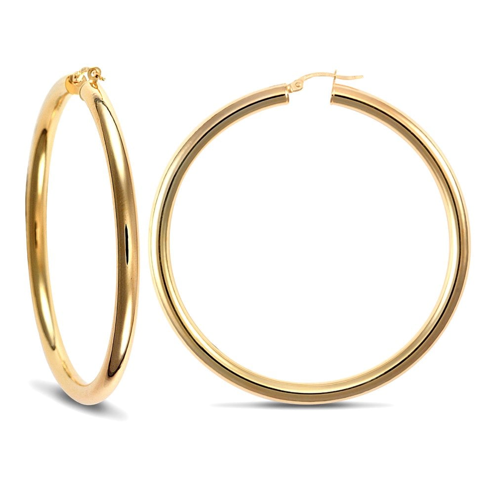 Ladies 9ct Yellow Gold Polished 4mm Hoop Earrings 57mm