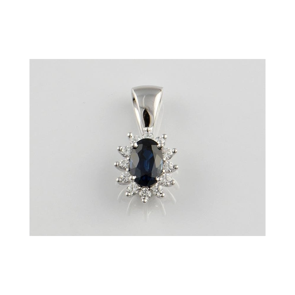 9ct White Gold Sapphire 0.81ct And Cubic Zirconia 0.35ct Cluster Pendant