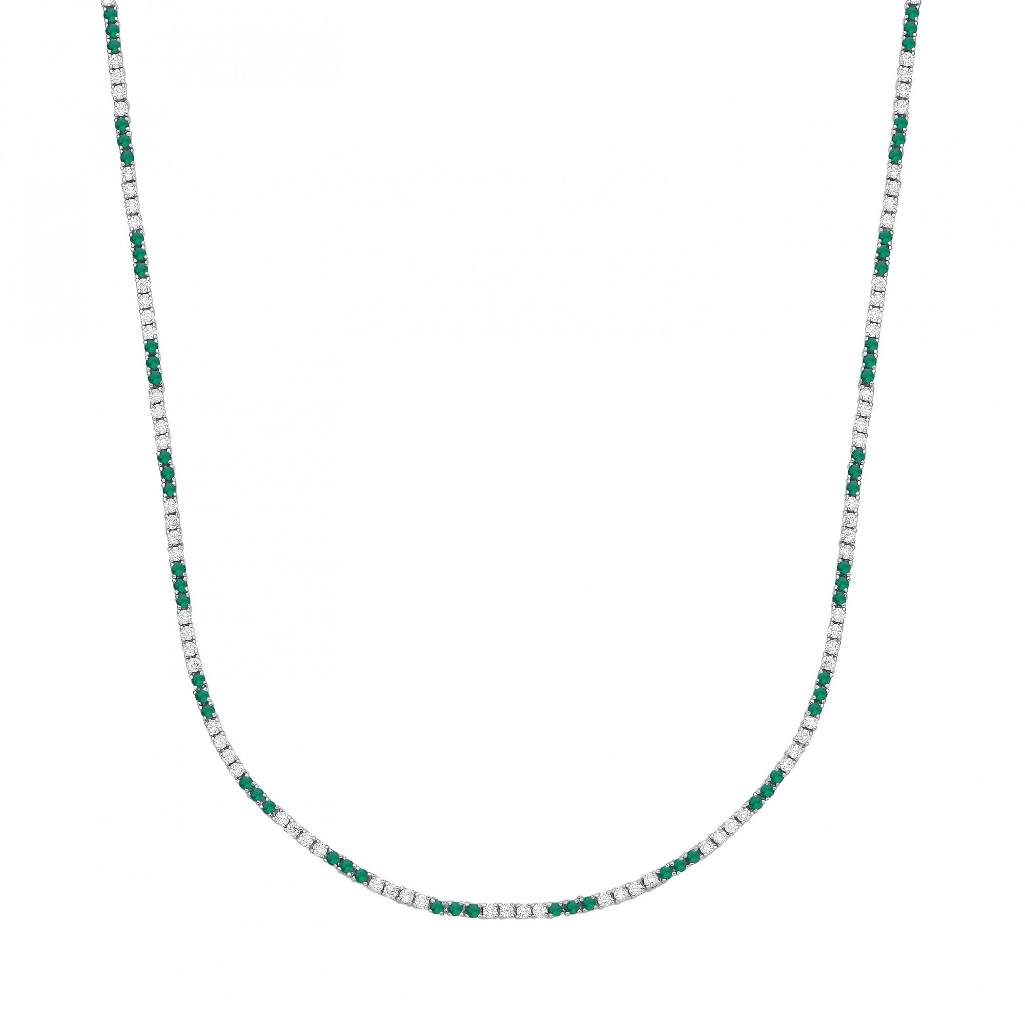 Silver CZ & Emerald Claw Set Tennis Necklace