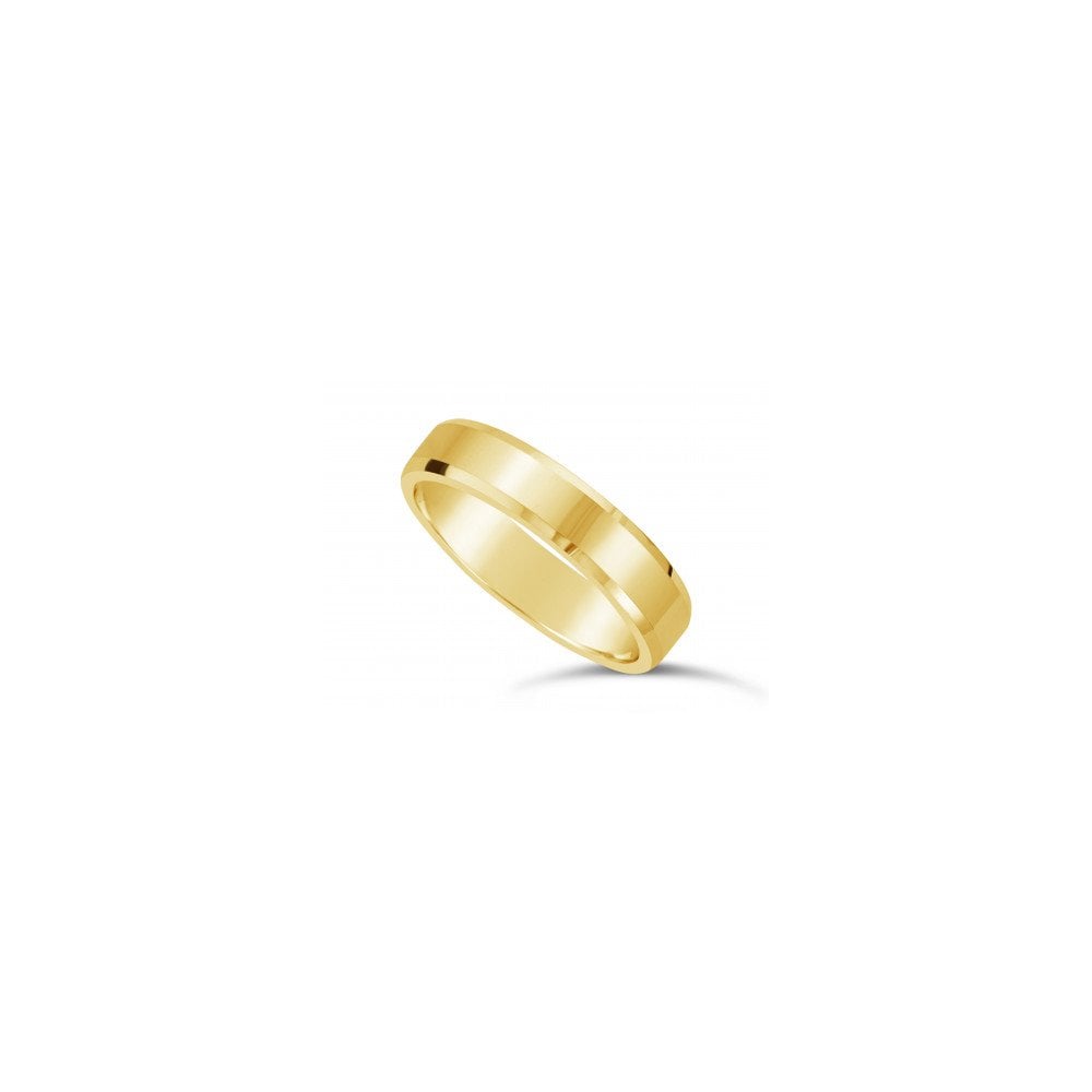 22ct yellow gold flat court wedding ring with chamfered/bevelled edge - finger size S